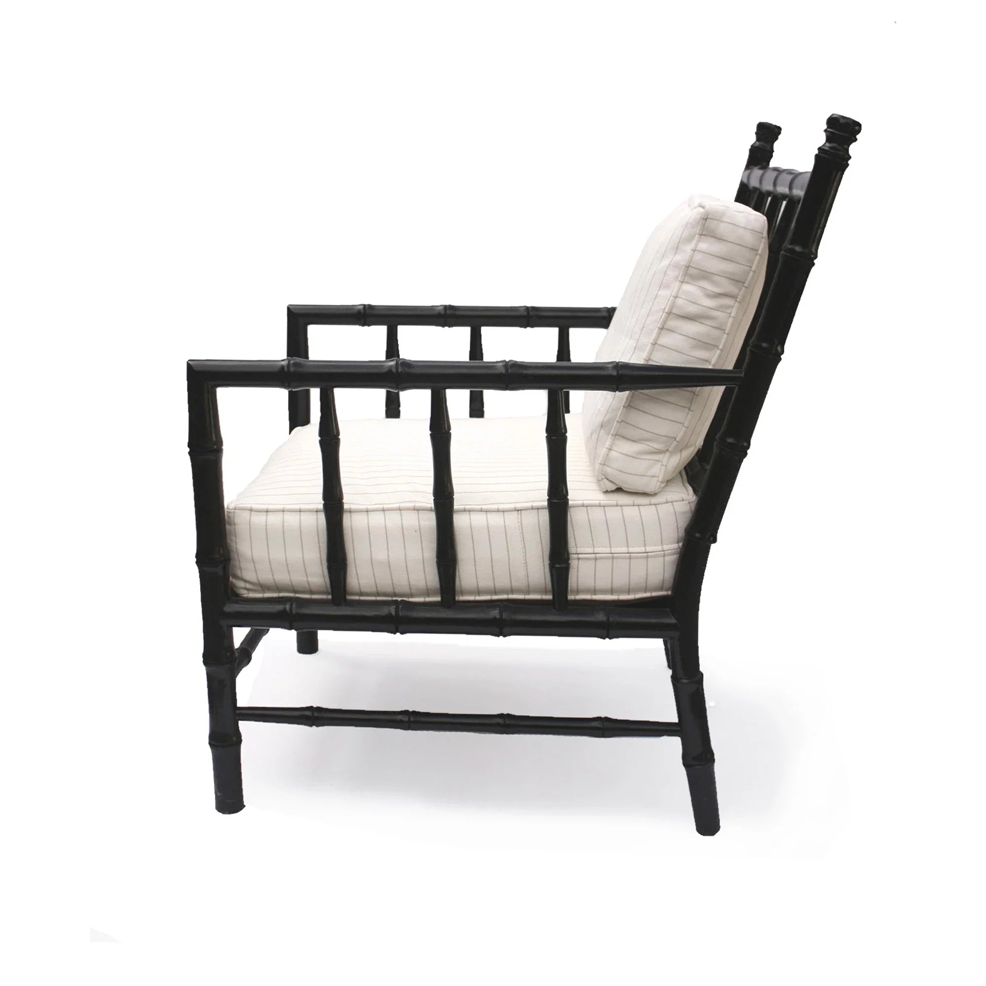 Elegant Bamboo Style Black Frame Lounge Chair with Plush Upholstered Cushions