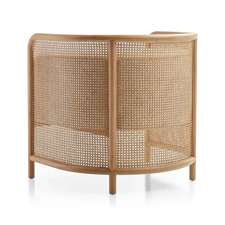 Nordic Rattan Cane Back White Accent Chair - Solid Oak Living Room Furniture