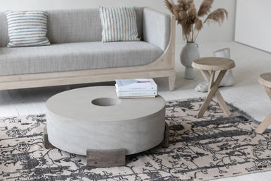 Elegant Mid-Century Concrete Elm Coffee Table for Modern Living Spaces