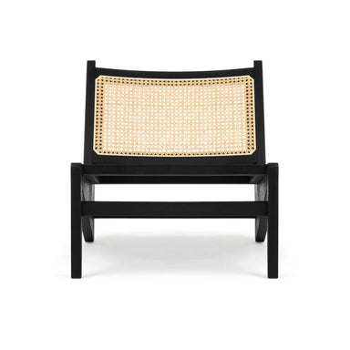 Modern Natural Rattan Cane Lounge Chair, Oak Frame, Backrest, Living Room Accent