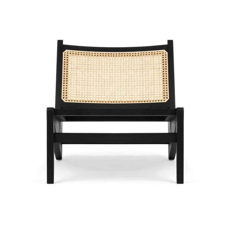 Modern Natural Rattan Cane Lounge Chair, Oak Frame, Backrest, Living Room Accent