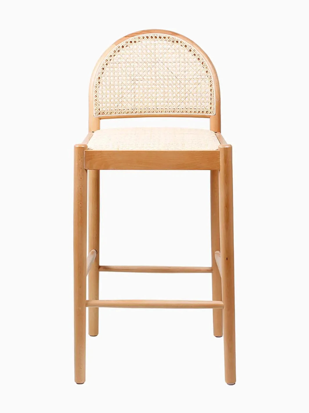 Elegant Nordic Arch Bar Stool: Woven Rattan, Solid Oak, Padded Comfort