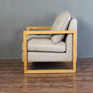 Premium Nordic Solid Oak Linen Upholstered Living Room Armchair for Comfort