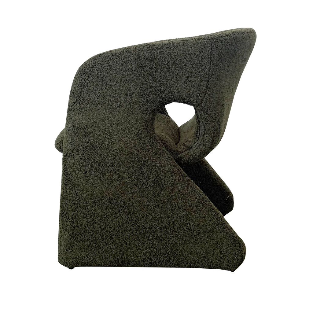 Modern Green Wool Dining Chair with Metal Legs, Gentle Slope Back Design
