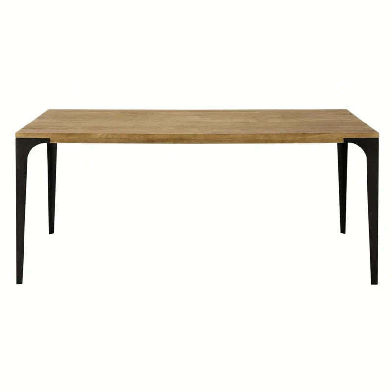 Elegant Nordic Oak Top Dining Table, Black Metal Legs, Six-Seater Kitchen