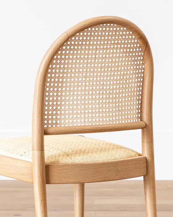 Elegant Natural Rattan Woven Seat & Arched Back Solid Oak Dining Chair