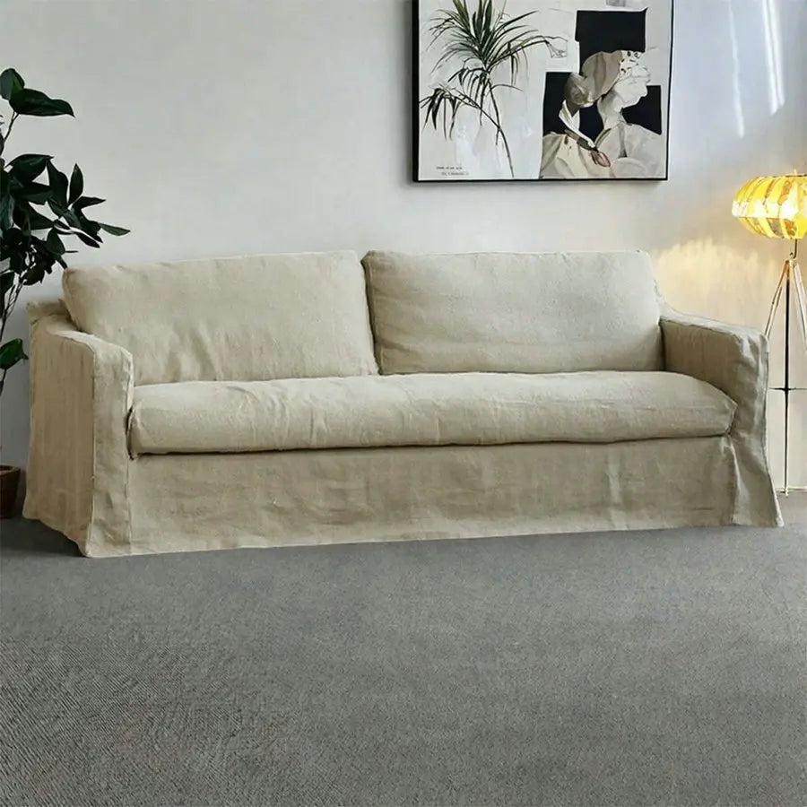 Elegant Wabi-Sabi Tufted Fabric 3-Seater Skirted Slipcover Sofa for Living Room