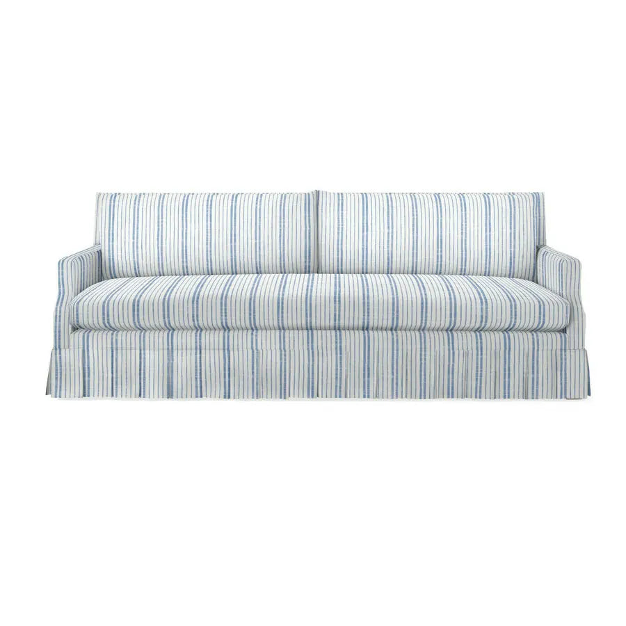 Elegant Cream Linen Fabric Sofa with Ruffled Skirt, Plush Living Room Comfort