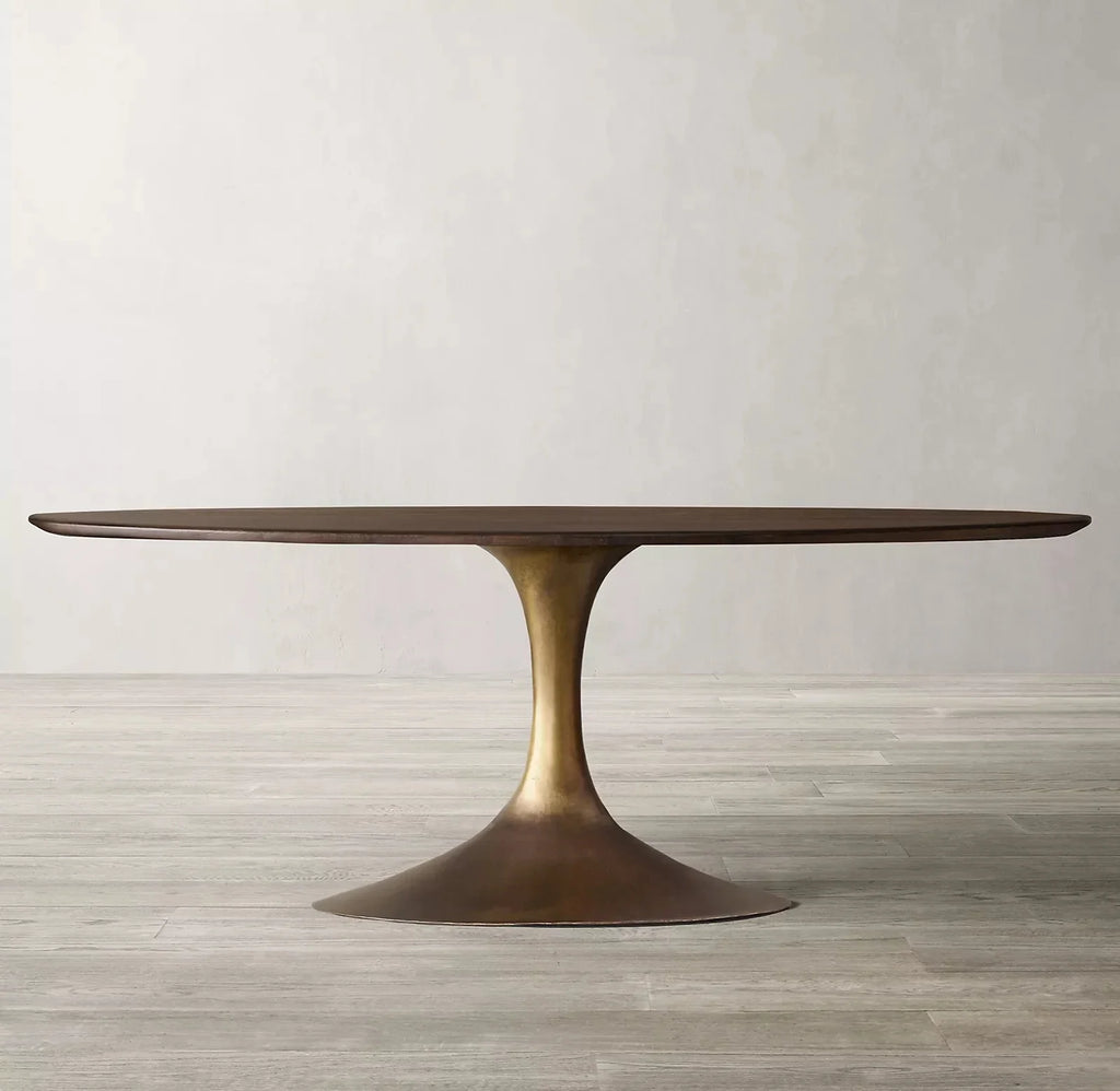 Elegant Brown Oval Wooden Dining Table - Customizable Solid Wood Furniture for Meals