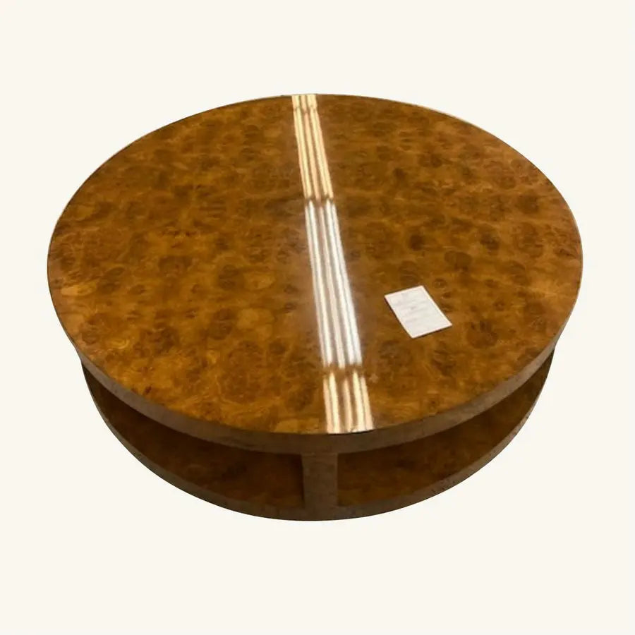 Elegant Mid-Century Modern Round Ribbed Burl Wood Living Room Coffee Table