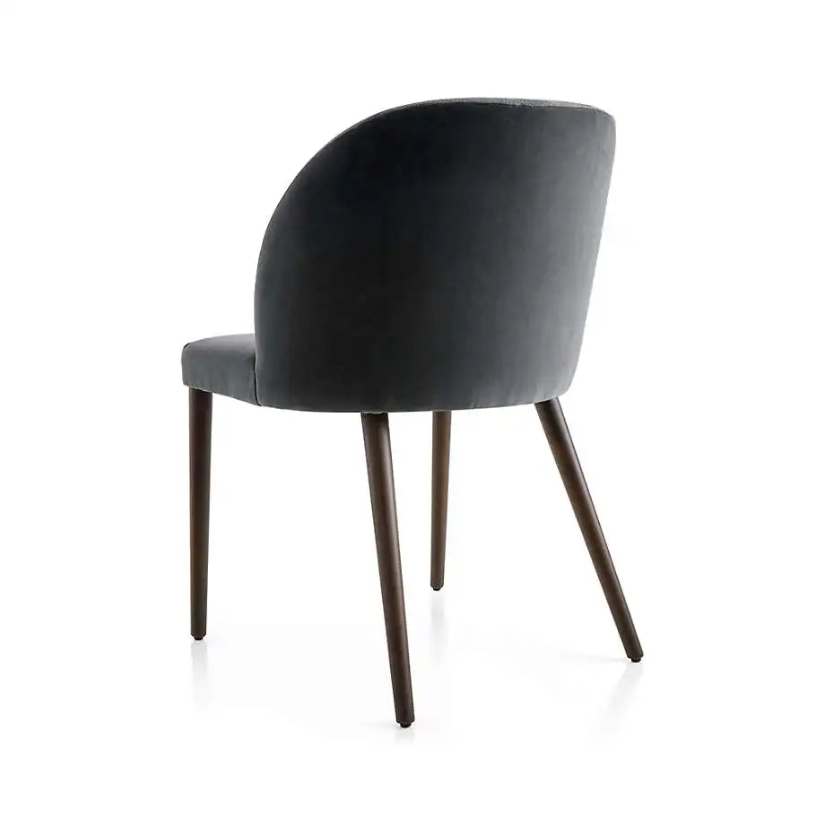 Luxury Italian Grey Velvet Dining Chair with Solid Oak Wood Frame