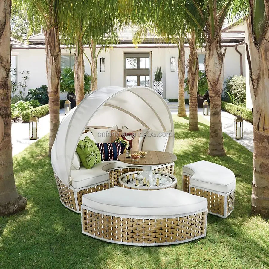 Outdoor Light Rattan Daybed Premium Commercial Grade Rattan Outdoor Daybed with Retractable Weathe ...