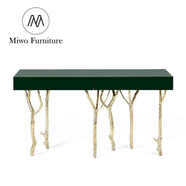 Luxury Solid Wood Top Modern Brass Base Entrance Console Table