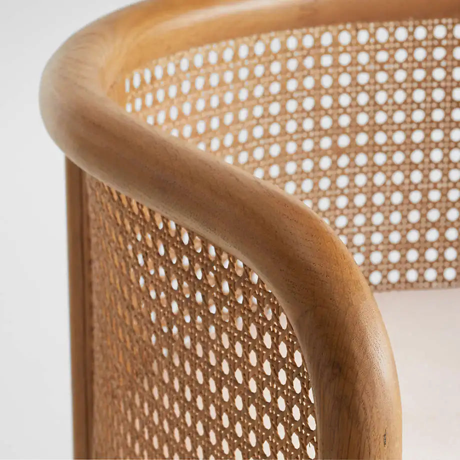 Natural Cane Rattan Counter Stool Oak Frame High Bar Chair for Kitchen Dining