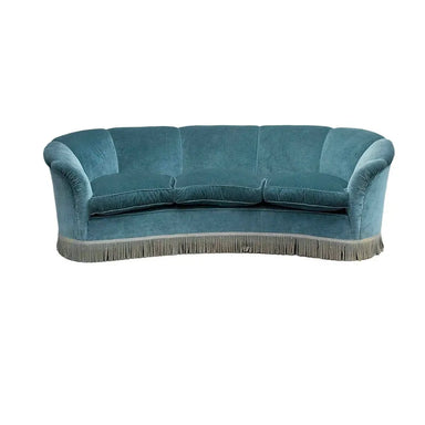 Elegant Tufted Blue Velvet Three-Seater Shell Design Living Room Sofa