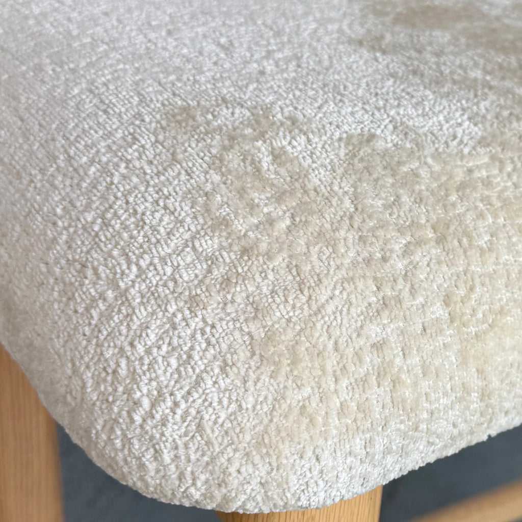 Chic Beige Upholstered Curved Kitchen Stool with Solid Oak Exposed Back