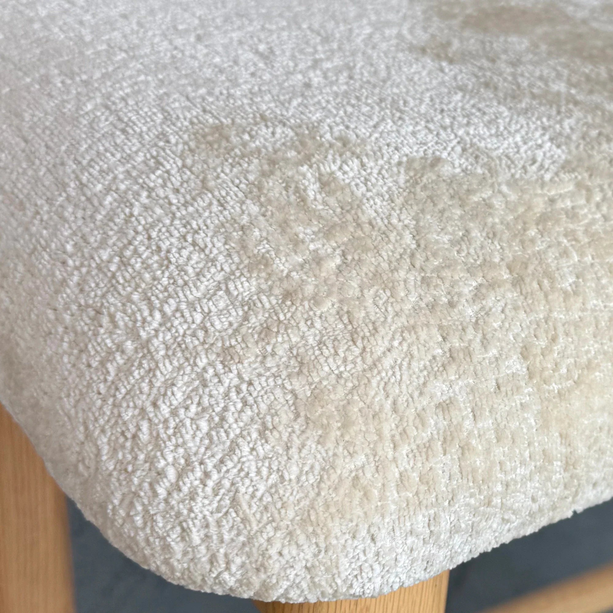 Chic Beige Upholstered Curved Kitchen Stool with Solid Oak Exposed Back