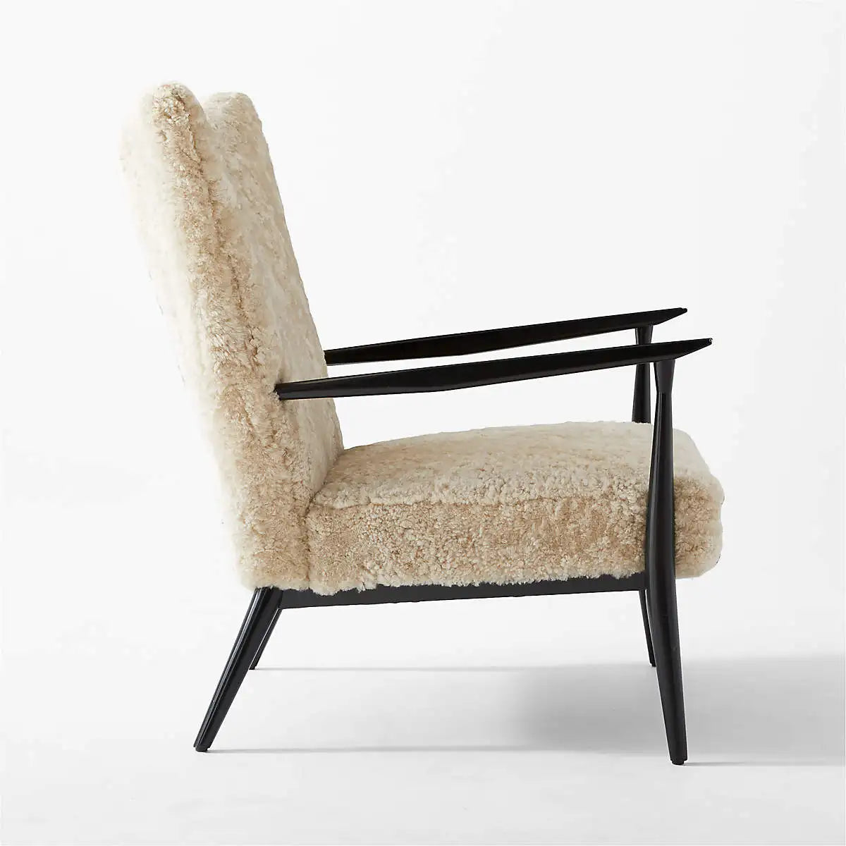 Luxurious Shearling Mid-Century Wooden Accent Lounge Chair - Ultimate Comfort
