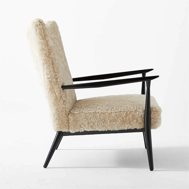 Luxurious Shearling Mid-Century Wooden Accent Lounge Chair - Ultimate Comfort
