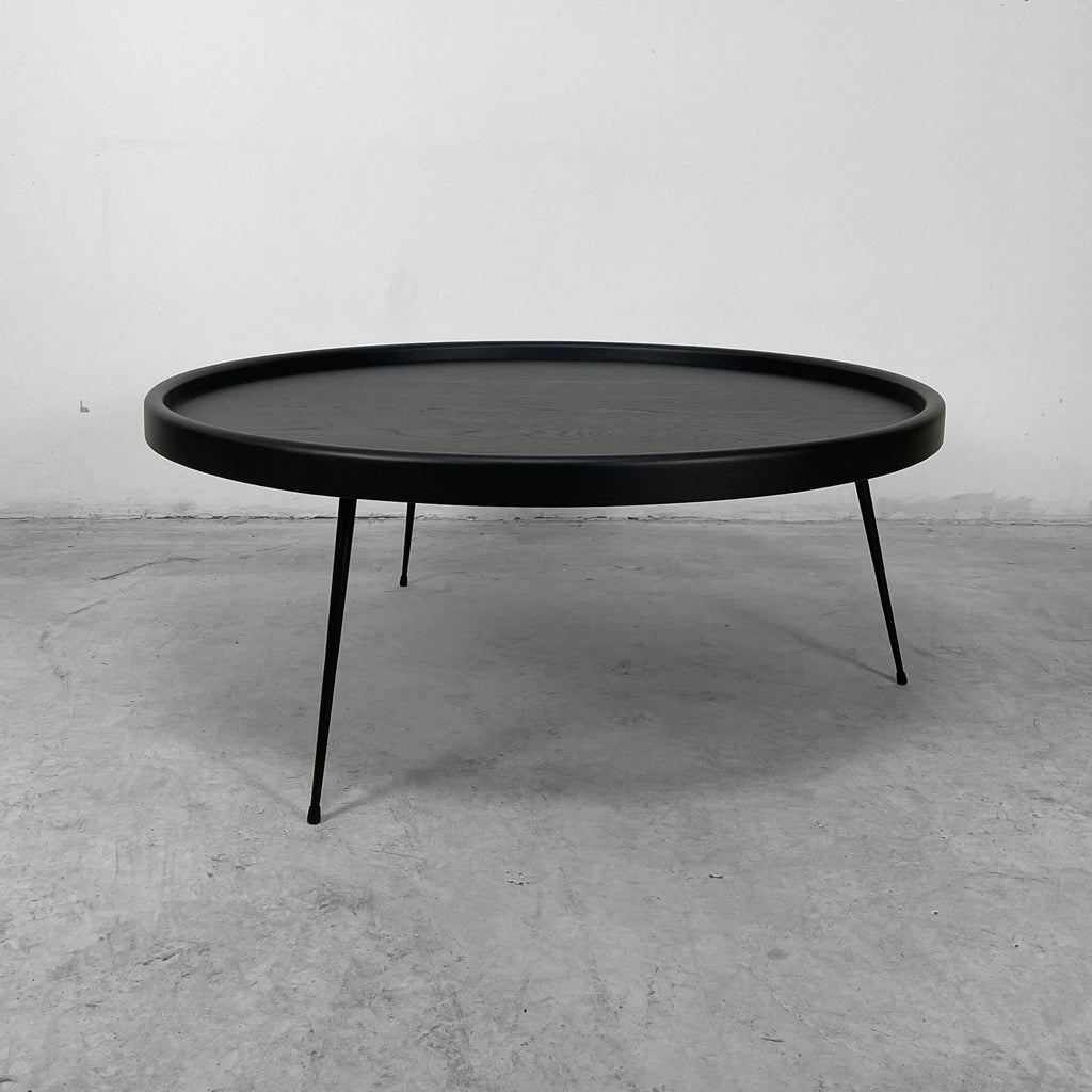 High-Quality Round Solid Oak Wood Coffee Table Black Metal Legs Durable Design