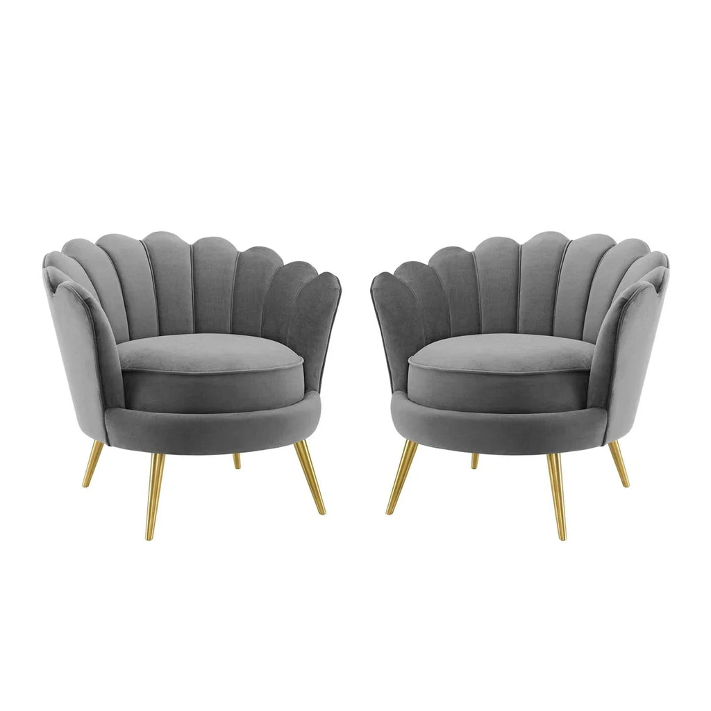 Elegant Italian Velvet Scallop Accent Armchair for Comfy Living Room Leisure