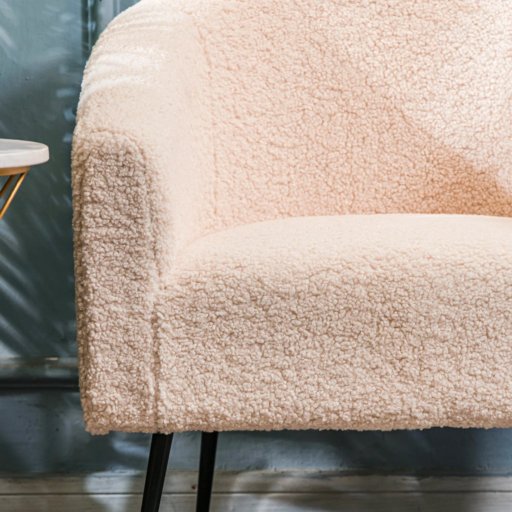 Plush White Fleece Modern Arm Dining Chair | Comfortable Upholstered Accent Seat