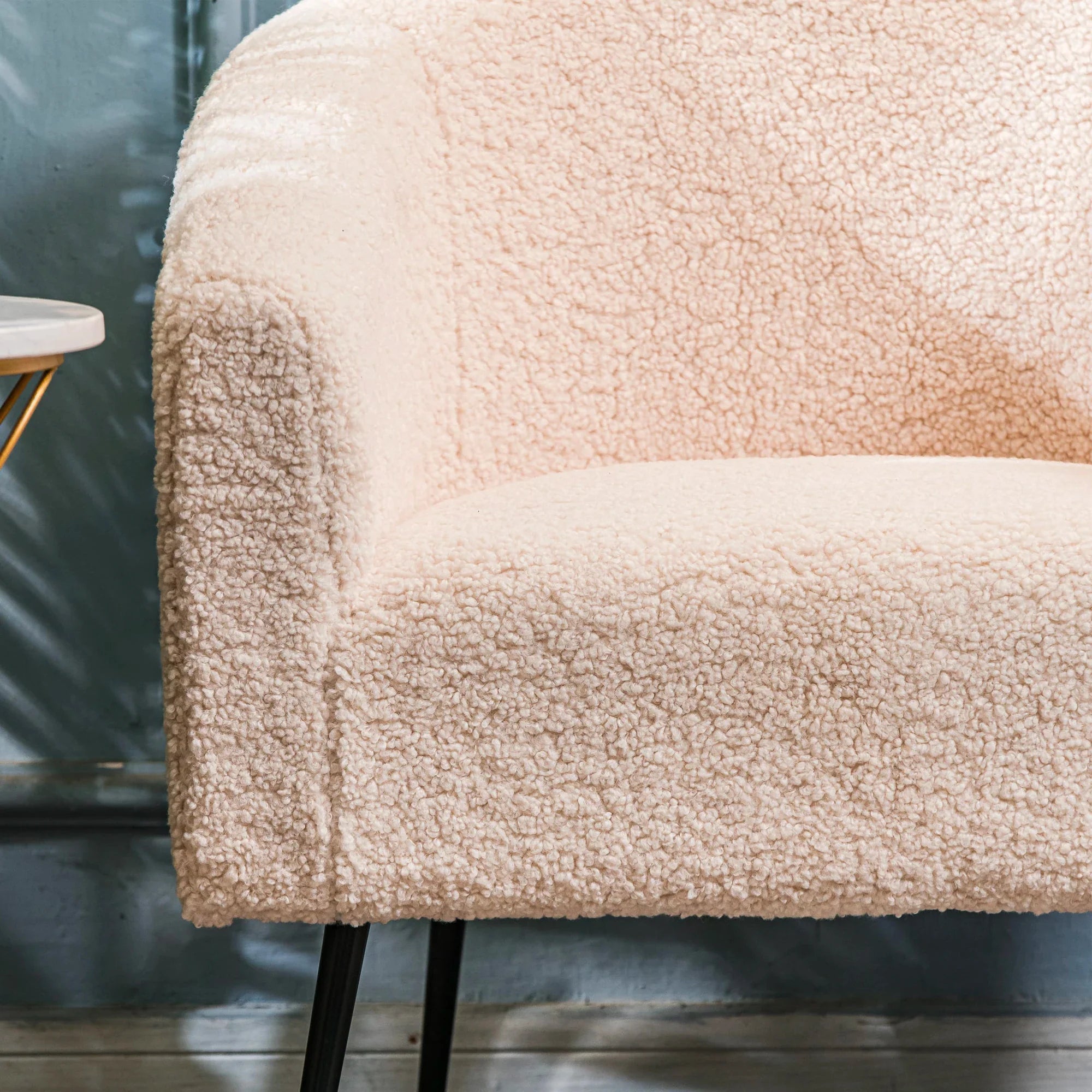 Plush White Fleece Modern Arm Dining Chair | Comfortable Upholstered Accent Seat