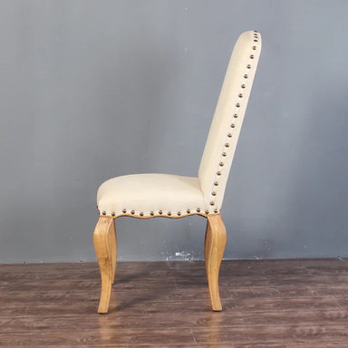 Elegant French Vintage Solid Oak Dining Chair with High Back Fabric Upholstery