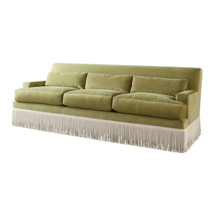 Elegant L-Shaped Velvet Sectional Sofa with Chic Fringes, Plush Comfort Couch