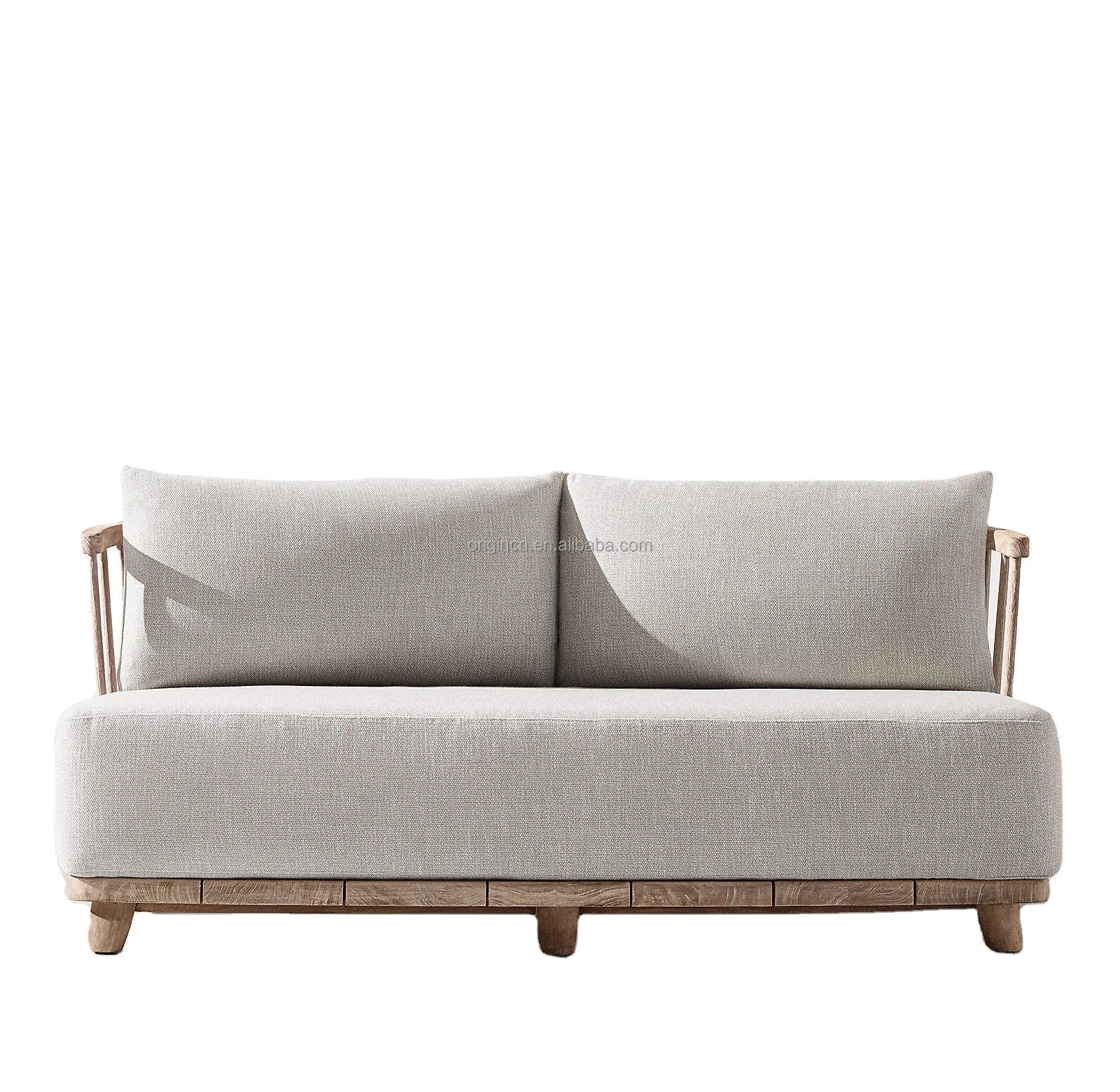 Luxury Weathered Solid Teak Wood Outdoor Garden Sofa with Plush Linen Cushions
