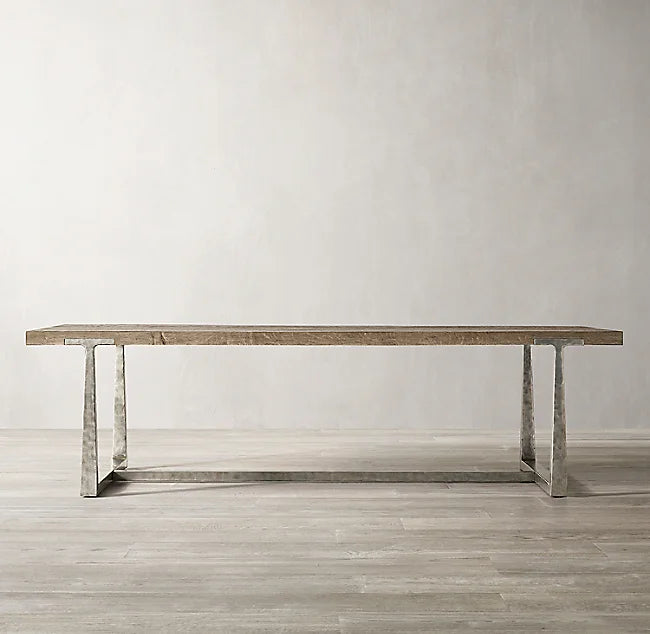 American Rustic Solid Oak Wood Dining Table, Forged Craftsmanship, Custom Sizes