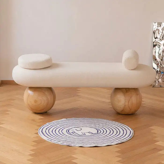 Luxury Boucle Upholstered End of Bed Wooden Bench Ottoman Seat