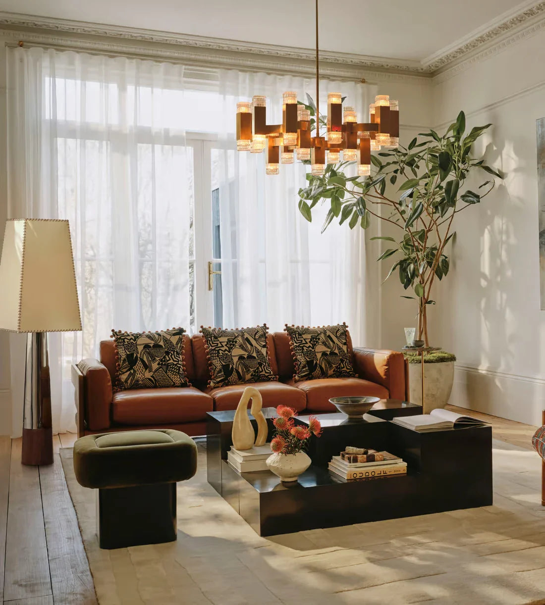 Luxury Modern Wood Frame Handcrafted Leather Sofa - Comfortable Three Seater Couch