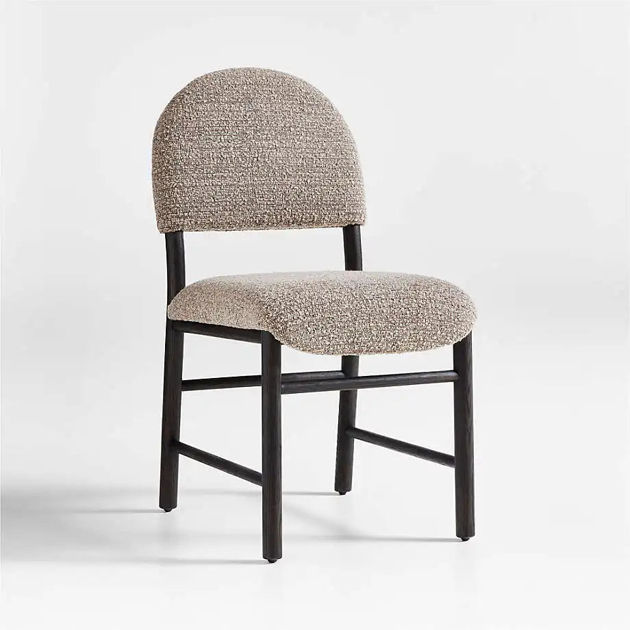 Luxurious Black Oak Gray Boucle Upholstered Modern Dining Side Chair