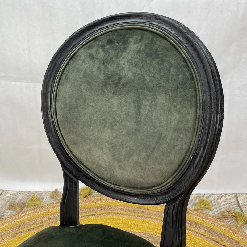 French Classic Solid Oak Louis Velvet Bar Stool Dining Chair