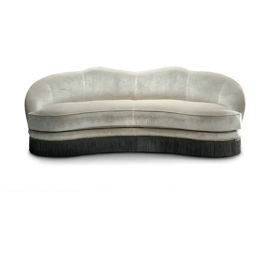 Luxury Curved Velvet Fringe Sofa with Goose Feather Fill, Modern Living Couch
