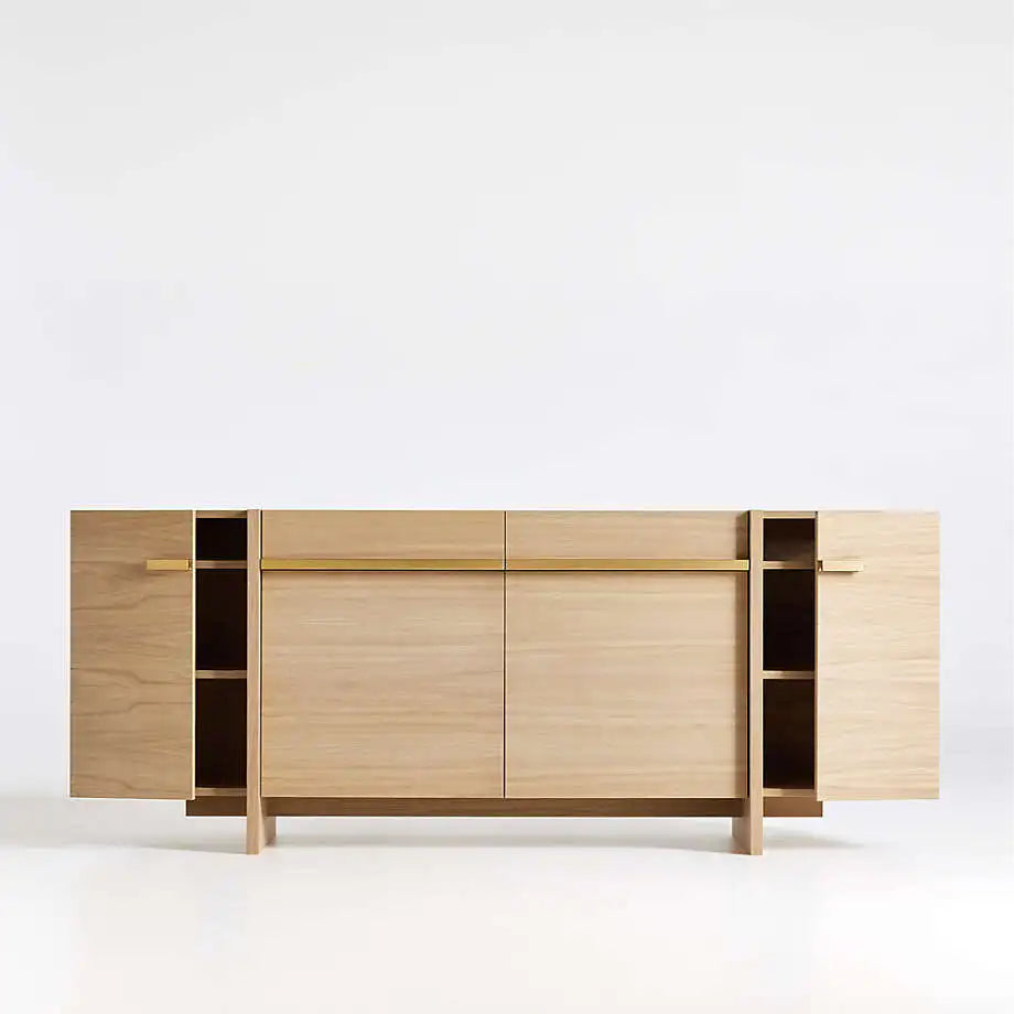 Elegant Natural Oak Gold Metal Frame Sideboard Buffet with Drawers Storage Cabinet