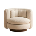 Elegant Boucle Swivel Armchair: Wooden Frame, Curved Tub Design, Plush Comfort