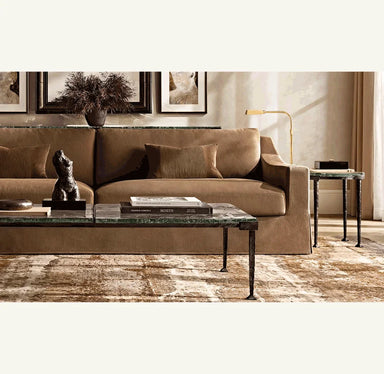 Luxury American Retro Rectangular Double Glass Coffee Table, Solid Iron Frame
