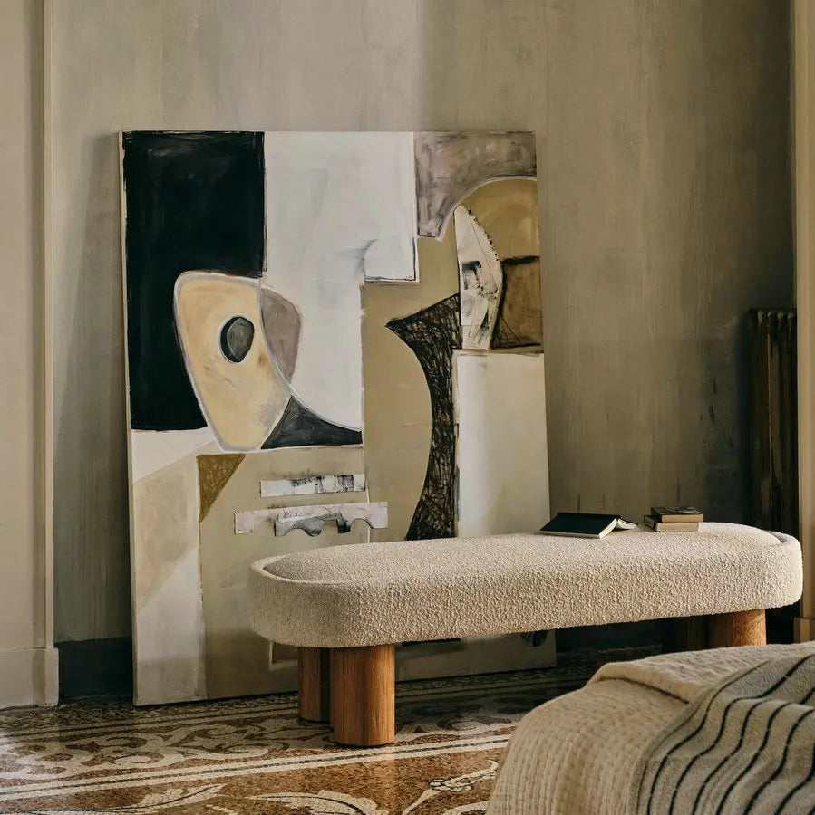 Stylish Fabric Upholstered Ottoman Bench, Modern Wooden Bed End Stool