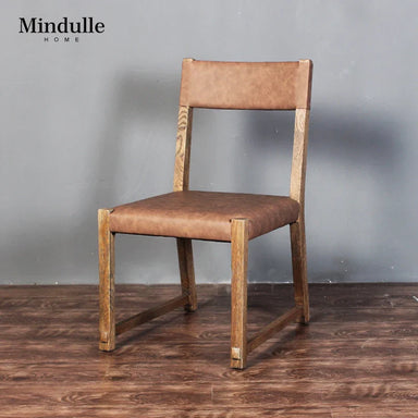 Elegant Solid Oak Wood Dining Chair with Luxurious Genuine Leather Upholstery