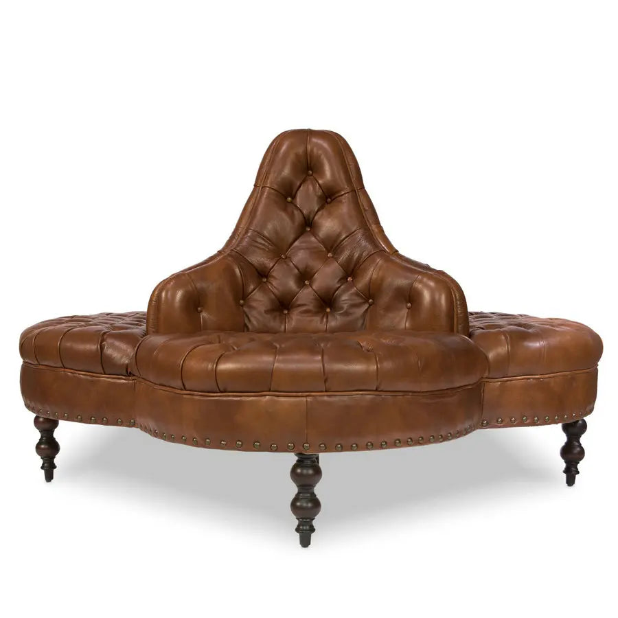 Vintage Tufted Faux Leather Round Lobby Sofa Set for Salon