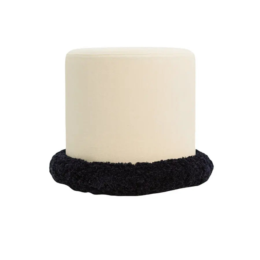 Chic Velvet Round Ottoman Bench with Fringe Tassels, Modern Wood Pouf Chair