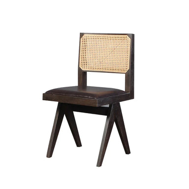 Elegant Solid Oak Wood Leather Rattan Back Dining Chair for Hotel Restaurant