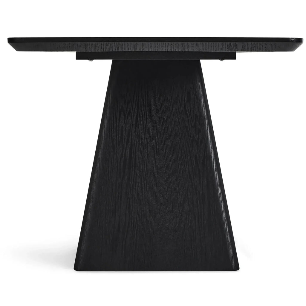 Modern Black Rectangular Dining Table, Oak Wood Top, Durable Industrial Design
