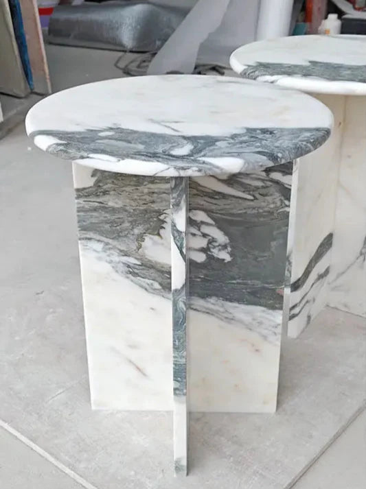 Tostone Luxury Arabescato White Marble Side Table Elegant Modern Living Room