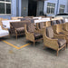 Elegant French Rattan Back Solid Oak Wood Living Room Armchair Sofa