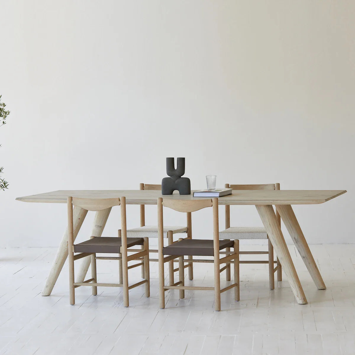 Elegant Solid Oak Wood Dining Chair with Japandi Wabi-Sabi Design and Comfortable Upholstery