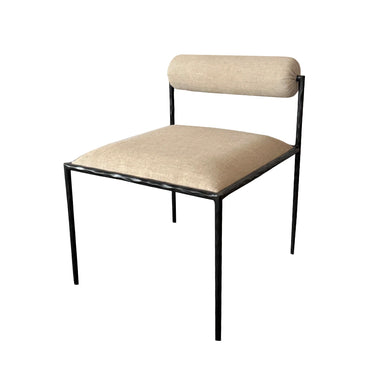 Modern Metal Frame Dining Chair, Pewter Texture Linen Upholstered Seat