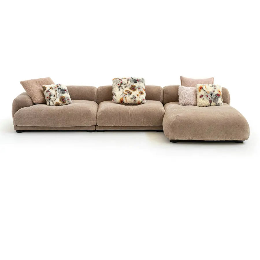 Luxury I-Shape 3-Seater Teddy Fabric Sleeper Sectional Sofa